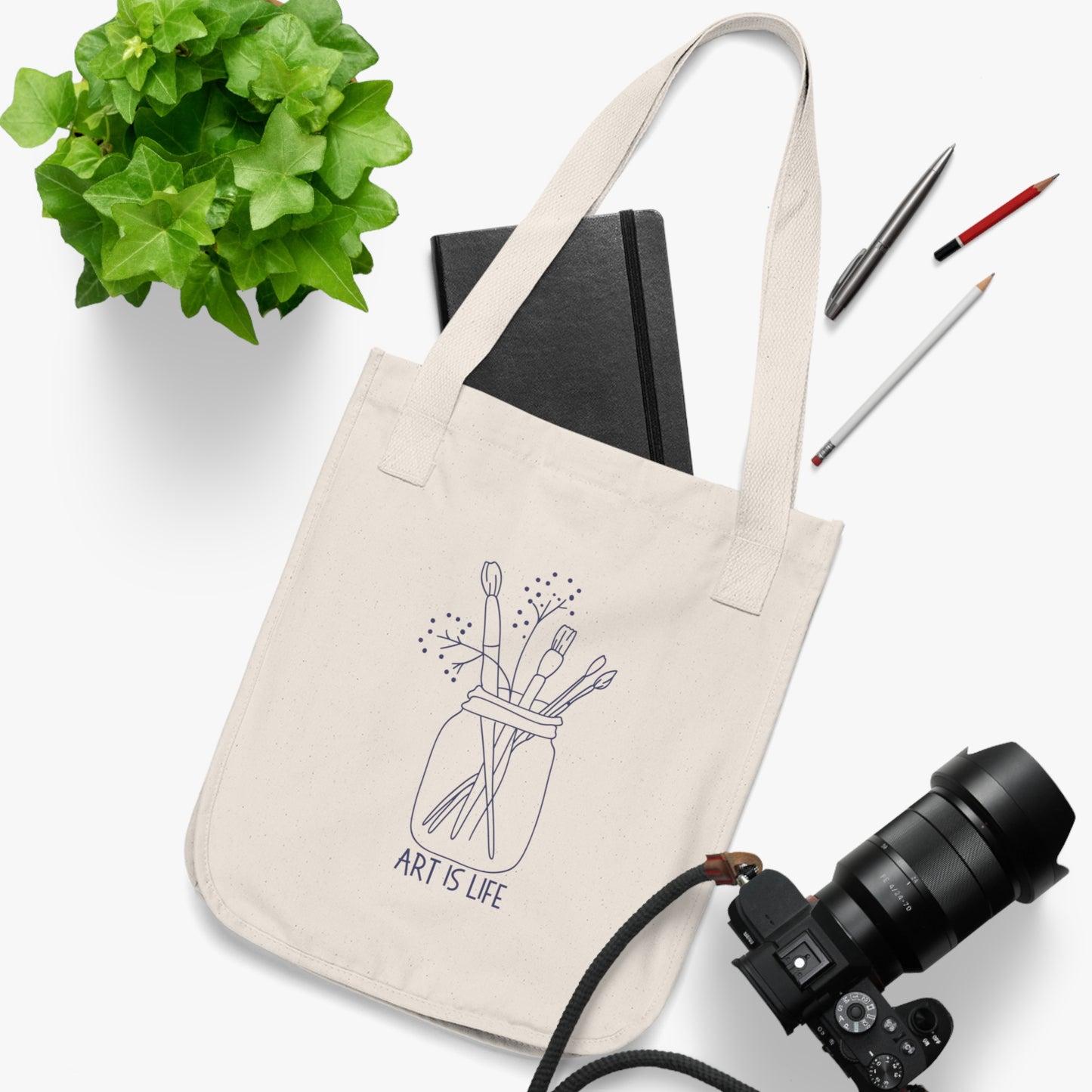 Art is Life Organic Cotton Canvas Tote Bag, carry all, easy bag, earth friendly, simple, artist life, art lover