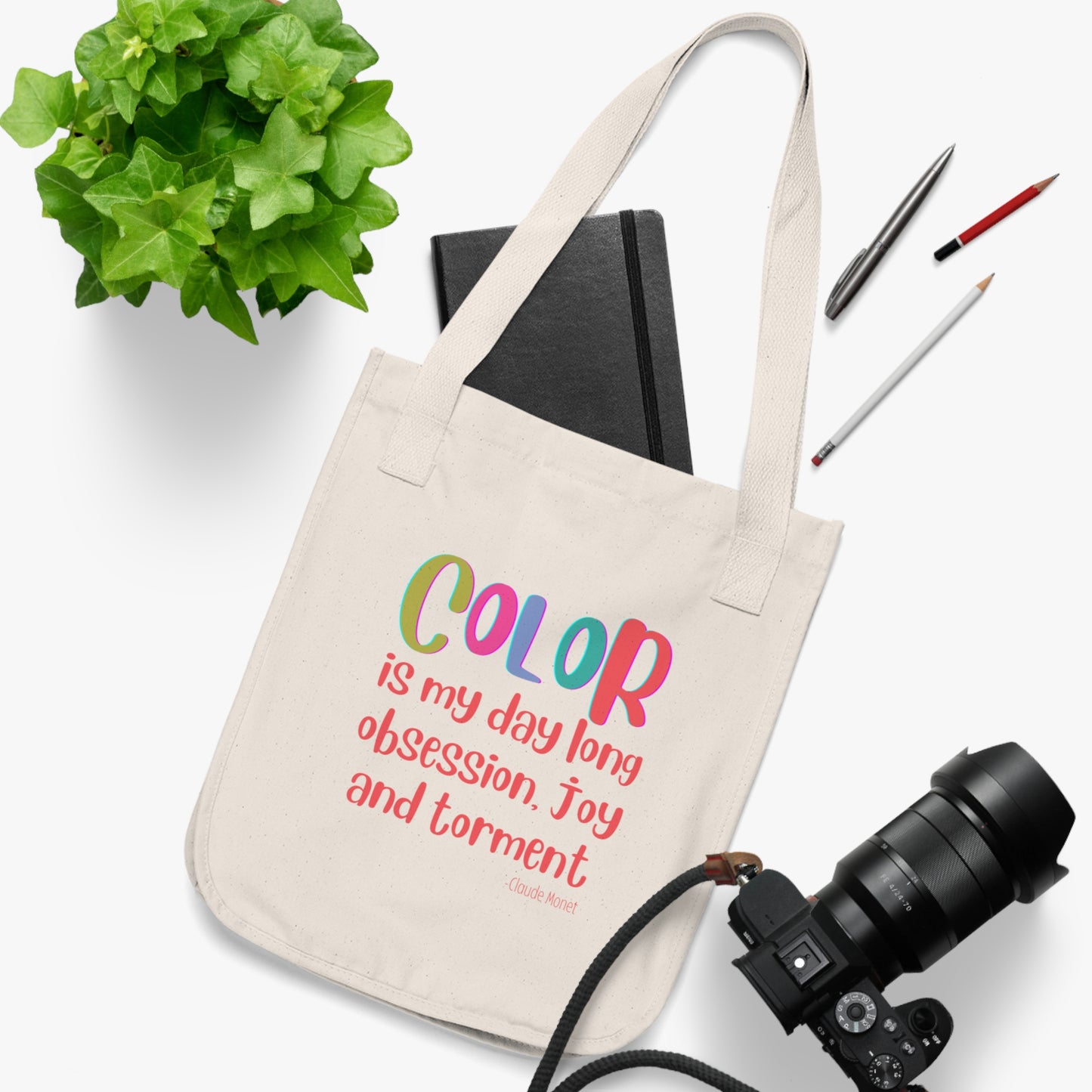 Color Organic Canvas Tote Bag, cotton, artist quote, art bag, carry all, earth friendly