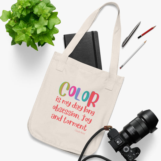 Color Organic Canvas Tote Bag, cotton, artist quote, art bag, carry all, earth friendly